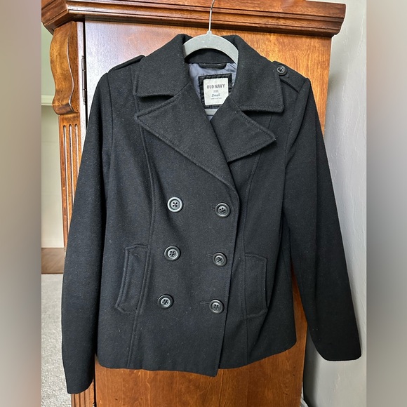 Old Navy wool double breasted black pea coat - Picture 3 of 7